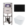 QeramiQ Dely Toiletset - 36.3x51.7cm - diepspoel - rimless - Geberit UP320 Burda inbouwreservoir - softclose toilet zitting 35 mm - metaal mat zwart bedieningsplaat - rechthoekige knoppen - wit glans SW1222084
