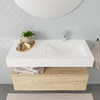 MONDIAZ ALAN 100cm - onderkast - washed oak - 1 lade - vrijhangende wastafel - wasbak rechts - 1 kraangat - talc SW408564
