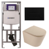 QeramiQ Dely Toiletset - 36.3x51.7cm - diepspoel - rimless - Geberit UP320 inbouwreservoir - softclose toilet zitting - metaal mat zwart bedieningsplaat - rechthoekige knoppen - mat beige SW1242420