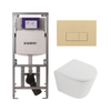 QeramiQ Dely Toiletset - 36.3x51.7cm - diepspoel - rimless - Geberit UP320 inbouwreservoir - softclose toilet zitting 35 mm - bedieningsplaat beige - rechthoekige knoppen - mat wit SW1235370