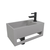 Wiesbaden Julia fonteinset Solid Surface 35x20x16cm betonlook rechts incl Amador fonteinkraan mat zwart SW794332