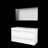 Basic-Line Ultimate 46 badkamermeubelset - 120x46cm - met grepen - 4 lades - porseleinen wastafel - 2 kraangaten - Spiegel - verlichting MDF lak Ice White SW639791