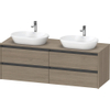 Duravit Ketho 2 wastafelonderbouwkast incl. consoleplaat met 4 laden voor dubbele waskommen 160x55x56.8cm met handgrepen antraciet eiken terra mat SW772057