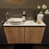 Mondiaz Fowy Toiletmeubel - 80x50x23cm - washed oak mat - 1 kraangat - wasbak links - 2 deuren - solid surface - blad Melamine - wasbak: wit SW761430