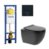 QeramiQ Fortune toiletset met Wisa inbouwreservoir, zwarte bedieningsplaat en toilet met zitting mat zwart SW536046