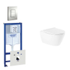 QeramiQ Salina Spoelrandloos toiletset bestaande uit inbouwreservoir, Spoelrandloos wandcloset met softclose toiletzitting en bedieningsplaat verticaal/horizontaal mat chroom SW158374