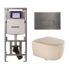 QeramiQ Dely Swirl Toiletset - 36.3x51.7cm - Geberit UP320 Burda inbouwreservoir - slim zitting - gunmetal bedieningsplaat - rechthoekige knoppen - beige SW1130219