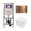 QeramiQ Dely Toiletset - 36.3x51.7cm - diepspoel - rimless - Geberit UP320 Burda inbouwreservoir - softclose toilet zitting 35 mm - koperen bedieningsplaat - ronde knoppen - wit glans SW1222075
