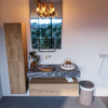 MONDIAZ ALAN - DLUX Badkamermeubelset - 110cm - onderkast - Washed Oak - 1 lade - vrijhangende wastafel - wasbak links - 0 kraangaten - Lava SW808838