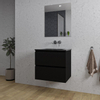 Adema Chaci Badkamermeubelset - 60x46x57cm - 1 keramische wasbak zwart - zonder kraangaten - 2 lades - rechthoekige spiegel - mat zwart SW816543