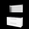 Basic-Line Economic 46 badkamermeubelset - 120x46cm - met grepen - 2 lades - hardsteen wastafel - 2 kraangaten - Spiegel - geintegreerde LED verlichting - MDF lak Ice White SW639728