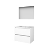 Basic-Line Ultimate 46 badkamermeubelset - 80x46cm - greeploos - 2 lades - porseleinen wastafel - 1 kraangat - Spiegel - verlichting MDF lak Ice White SW639244