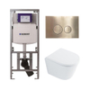 QeramiQ Dely Toiletset - 36.3x51.7cm - diepspoel - rimless - Geberit UP320 Burda inbouwreservoir - softclose toilet zitting 35 mm - geborsteld messing bedieningsplaat - ronde knoppen - wit glans SW1222079