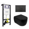 Plieger Kansas Toiletset - UP320 inbouwreservoir - wandcloset - compact - zitting - softclose - mat zwarte bedieningsplaat - ronde knoppen - mat zwart SW1223030