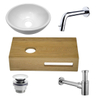 Wiesbaden Oak houten fonteinset compleet met inbouwkraan, waskom links, houten blad, sifon en afvoerplug chroom SW539011