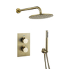 FugaFlow Eccelente Sobrado Badkamer inbouw regendoucheset Thermostatisch Wandarm met 25cm hoofddouche staaf handdouche geborsteld messing PVD SW1124303
