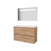 Basic-Line Economic 39 badkamermeubelset - 100x39cm - greeploos - 2 lades - acryl wastafel - 2 kraangaten - Spiegel - geintegreerde LED verlichting - MFC Whisky Oak SW351094