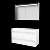 Basic-Line Premium 46 badkamermeubelset - 120x46cm - met grepen - 4 lades - wastafelblad - Spiegelkast - geintegreerde LED verlichting - MDF lak Ice White SW639754