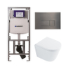 QeramiQ Dely Toiletset - 36.3x51.7cm - diepspoel - rimless - Geberit UP320 Burda inbouwreservoir - softclose toilet zitting 35 mm - gunmetal bedieningsplaat - rechthoekige knoppen - wit glans SW1222078