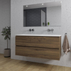 Adema Chaci Badkamermeubelset - 120x46x57cm - 2 keramische wasbakken wit - zonder kraangaten - 2 lades - rechthoekige spiegel - noten (hout) SW816575