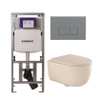 QeramiQ Dely Swirl Toiletset - 36.3x51.7cm - Geberit UP320 Burda inbouwreservoir - 35 mm zitting - bedieningsplaat licht grijs - rechthoekige knoppen - beige SW1164379