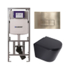 QeramiQ Dely Toiletset - 36.3x51.7cm - diepspoel - rimless - Geberit UP320 inbouwreservoir - softclose toilet zitting 35 mm - geborsteld messing bedieningsplaat - rechthoekige knoppen - mat zwart SW1235417
