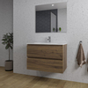 Adema Chaci Badkamermeubelset - 80x45x57cm - 1 ovale keramische wasbak wit - 1 kraangat - 2 lades - rechthoekige spiegel - noten (hout) SW724519