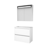 Basic-Line Premium 39 badkamermeubelset - 80x39cm - greeploos - 2 lades - acryl wastafel - 1 kraangat - Spiegelkast - geintegreerde LED verlichting - MDF lak Ice White SW351259