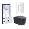 QeramiQ Dely Swirl Toiletset - 36.5x53cm - Grohe Rapid inbouwreservoir - 35mm zitting - witte bedieningsplaat - rechthoekige knoppen - mat zwart SW1138623