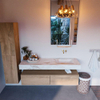 MONDIAZ ALAN - DLUX Badkamermeubelset - 150cm - onderkast - Washed Oak - 2 lades - vrijhangende wastafel - wasbak rechts - 0 kraangaten - Frappe SW808851