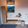 MONDIAZ ALAN - DLUX Badkamermeubelset - 120cm - onderkast - Washed Oak - 2 lades - vrijhangende wastafel - wasbak links - 1 kraangat - Ostra SW808968