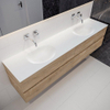 MONDIAZ VICA Badkamermeubelset - 200cm - 4 lades - wasbak Moon dubbel - 0 kraangaten - solid surface washed oak SW410366