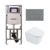 QeramiQ Dely Toiletset - 36.3x51.7cm - diepspoel - rimless - Geberit UP320 inbouwreservoir - softclose toilet zitting 35 mm - bedieningsplaat licht grijs - rechthoekige knoppen - wit glans SW1222088