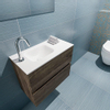 MONDIAZ ADA Toiletmeubel - 60x30x50cm - 1 kraangat - 2 lades - dark brown mat - wasbak links - Solid surface - Wit SW472786
