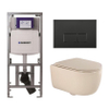 QeramiQ Dely Swirl Toiletset - 36.3x51.7cm - Geberit UP320 Burda inbouwreservoir - slim zitting - mat zwarte metalen bedieningsplaat - rechthoekige knoppen - beige SW1130225