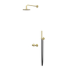 IVY Tribe Regendoucheset - inbouw - symmetry - 2-weg stop-omstel - 30cm plafondbuis - 30cm medium hoofddouche - glijstang met uitlaat - 150cm doucheslang - staafmodel handdouche - RVS316 - geborsteld mat goud PVD SW1032255