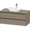 Duravit Ketho 2 wastafelonderbouwkast incl. consoleplaat met 2 laden 120x55x56.8cm met handgrepen antraciet eiken terra mat SW771948