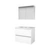 Basic-Line Comfort 46 badkamermeubelset - 80x46cm - greeploos - 2 lades - porseleinen wastafel - 1 kraangat - Spiegelkast - MDF lak Ice White SW351049