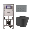 QeramiQ Dely Toiletset - 36.3x51.7cm - diepspoel - rimless - Geberit UP320 Burda inbouwreservoir - softclose toiletzitting - bedieningsplaat licht grijs - ronde knoppen - zwart mat SW1164794