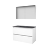 Basic-Line Comfort 46 badkamermeubelset - 100x46cm - greeploos - 2 lades - hardsteen wastafel - 0 kraangaten - Spiegelkast - MDF lak Ice White SW639689