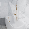 Fortifura Nebbio Badcombinatie-set - thermostaatkraan - inbouwdeel - glijstang - metalen doucheslang - staaf handdouche - badafvoer opbouw - geborsteld messing PVD (goud) SW1238028