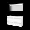 Basic-Line Economic 46 badkamermeubelset - 120x46cm - met grepen - 4 lades - porseleinen wastafel - 2 kraangaten - Spiegel - geintegreerde LED verlichting - MDF lak Ice White SW351221