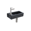 QeramiQ Fuente Fonteinset - 37.5x18.5x9cm - keramiek - kraangat links - fonteinkraan geborsteld RVS - afvoerplug - verlaagd sifon - Mat Zwart SW1232747