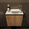 Mondiaz Fowy Toiletmeubel - 50x50x23cm - washed oak mat - 1 kraangat - wasbak rechts - 1 deur - solid surface - blad Melamine - wasbak: wit SW761414