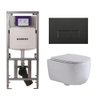 QeramiQ Dely Swirl Toiletset - 36.3x51.7cm - Geberit UP320 Burda inbouwreservoir - slim zitting - mat zwarte bedieningsplaat - rechthoekige knoppen - wit mat SW1126122