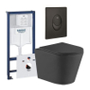 QeramiQ Dely Toiletset - Grohe inbouwreservoir - mat zwarte bedieningsplaat - ovaal toilet - zitting - mat zwart SW656915
