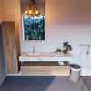 MONDIAZ ALAN - DLUX Badkamermeubelset - 150cm - onderkast - Washed Oak - 1 lade - vrijhangende wastafel - wasbak links - 1 kraangat - Frappe SW808835