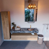 MONDIAZ ALAN - DLUX Badkamermeubelset - 150cm - onderkast - Washed Oak - 1 lade - vrijhangende wastafel - wasbak rechts - 1 kraangat - Lava SW809147