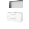 Basic-Line Basic 46 badkamermeubelset - 120x46cm - met grepen - 2 lades - porseleinen wastafel - 2 kraangaten - Spiegel - MDF lak Ice White SW350897