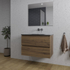 Adema Chaci Badkamermeubelset - 80x46x55cm - 1 keramische wasbak zwart - zonder kraangat - 2 lades - rechthoekige spiegel - noten (hout) SW816553